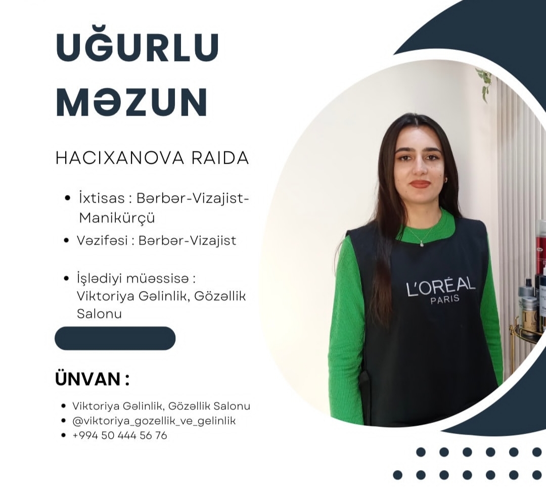 Qusar Peşə Liseyimizin məzunları qazandıqları peşə bilikləri ilə uğurlu karyera qurur və gələcəyə inamla addımlayırlar.